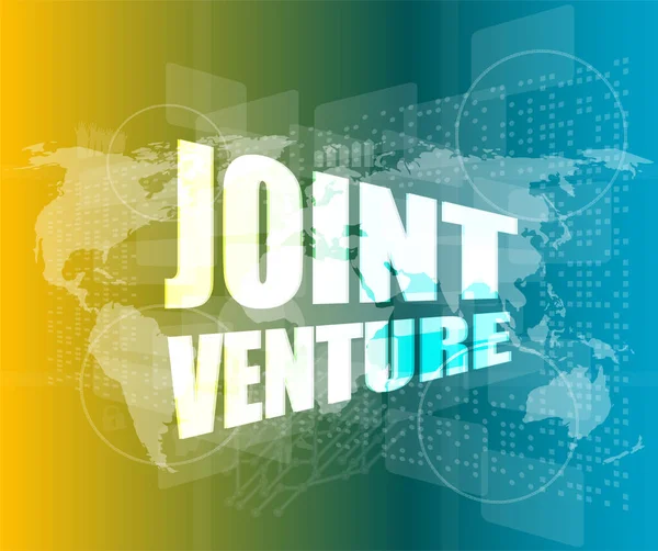 Joint Venture Woorden Digitale Scherm Achtergrond Met Wereldkaart — Stockfoto