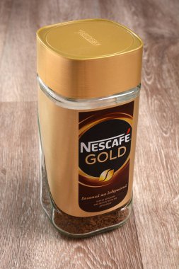 Nescafe Gold. Granulated kahve Nescafe Gold. Kharkiv, Ukrayna, 21 Haziran 2020.