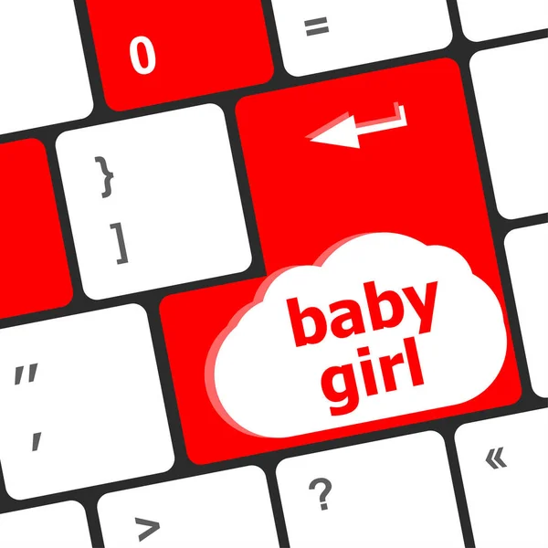 Bilgisayar Klavyesi Anahtar Düğmesini Girin Küçük Kız — Stok fotoğraf