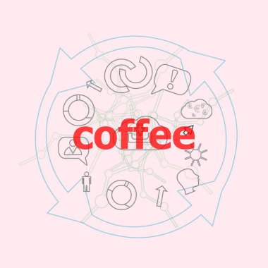 Kahve mesajı. Yemek konsepti. Düz ana hatlı doğrusal bilgi