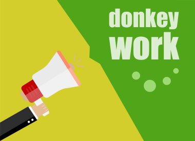 Eşek işi. Düz tasarım iş konsepti Dijital pazarlama işadamı web sitesi ve reklam pankartları için megafon tutuyor.