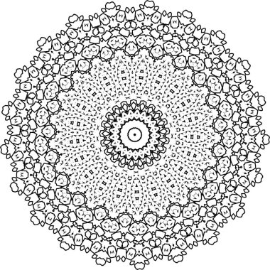 Mandala beyaz arka planda izole edildi. Soyut model vektör çizimi. Retro siyah ve beyaz doku. Süslü diwali deseni.