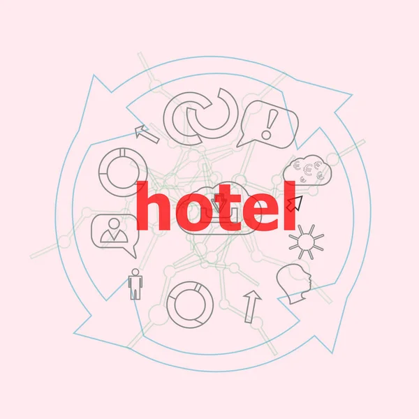 Text Hotel Business Concept Flat Outline Linear Infographic — Stock Photo, Image