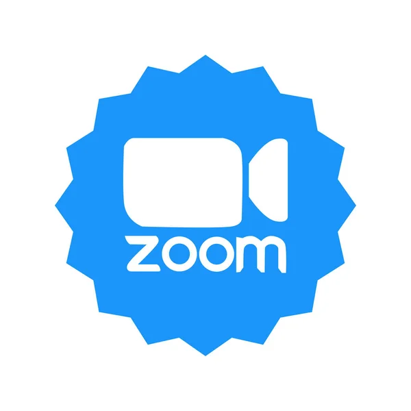 Applicazione Videoconferenze Con Logo Zoom Icona Della Fotocamera Blu Ingrandisci — Foto Stock