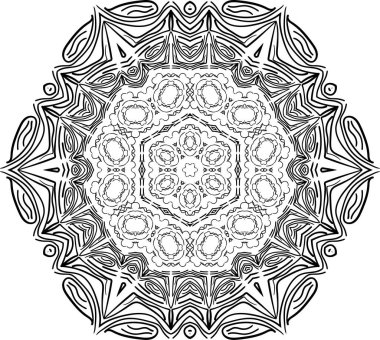 Mandala beyaz arka planda izole edildi. Soyut model vektör çizimi. Retro siyah ve beyaz doku. Süslü diwali deseni.