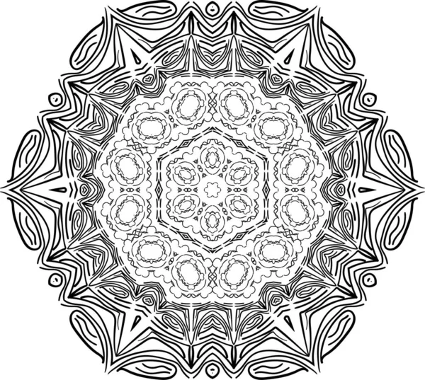 白地に隔離された曼荼羅 抽象パターンベクトル図 レトロな黒と白の質感 観賞用ディワリ模様 — ストックベクタ