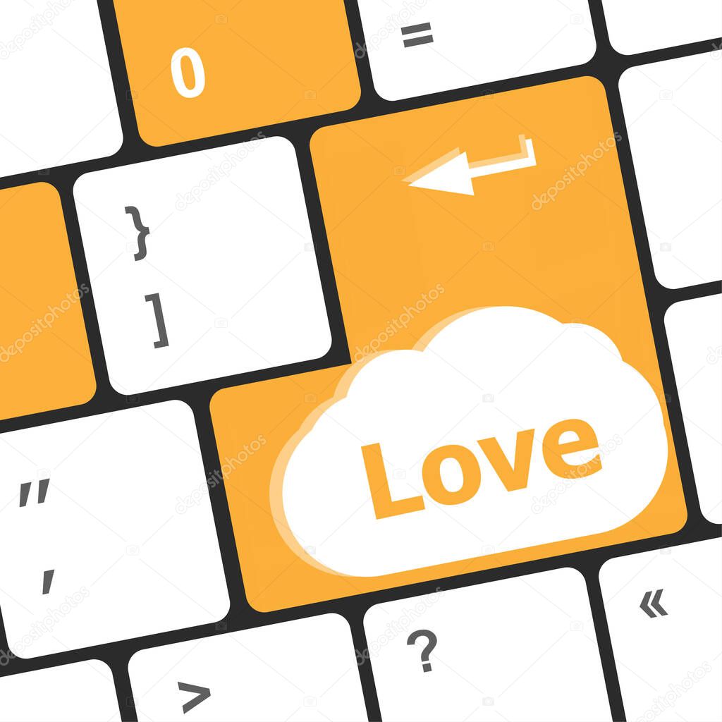 Modern keyboard key with love text. Social network concept