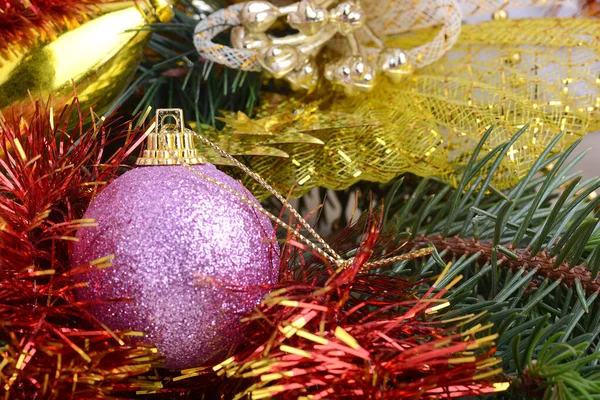 Moldura Natal Cartão Felicitações Bolas Ano Novo Presentes Caixa Presente — Fotografia de Stock