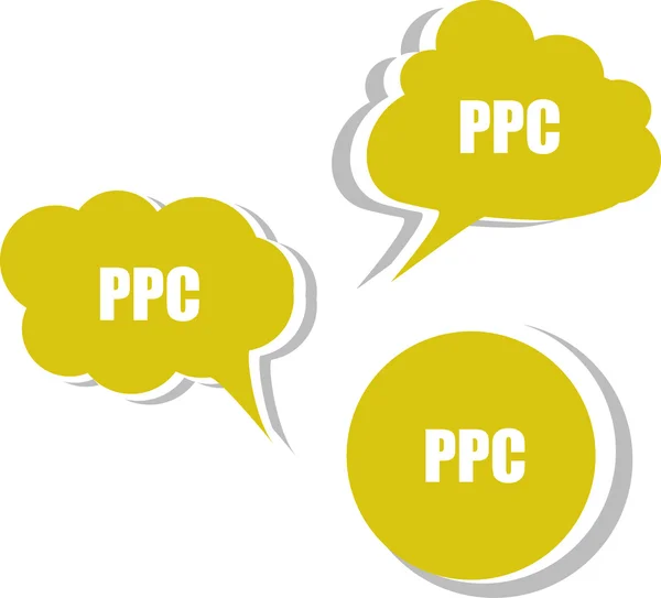 PPC ord om moderna banner formgivningsmall. uppsättning av dekaler, etiketter, märken, moln — Stockfoto