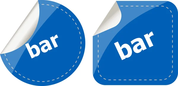 Bar-Wort auf Aufkleber-Knopf-Set, Geschäftsetikett — Stockfoto
