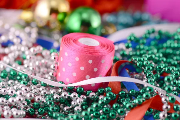 Christmas balls, diamonds and ribbon, new year decoration — Stock Photo, Image