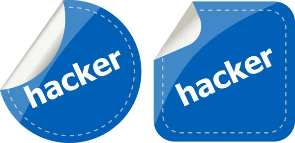 Hacker klistermärken som på vitt, ikon knappen isolerad på vitt — Stockfoto