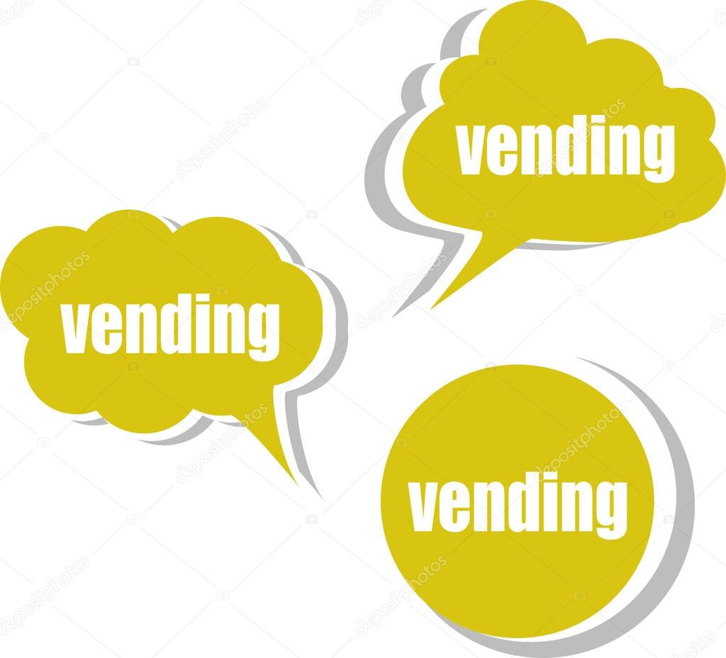 vending word on modern banner design template. set of stickers, labels, tags, clouds
