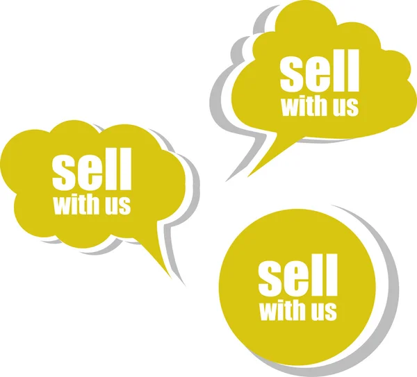 Sälja med oss. uppsättning av dekaler, etiketter, märken. Business banners, infographics — Stockfoto