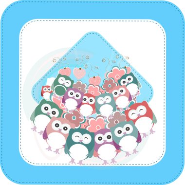 Baykuşlar, kuşlar, çiçekler, aşk ve bulut kalp