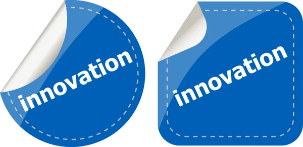 Palabra de innovación en pegatinas conjunto de botones, etiqueta — Foto de Stock