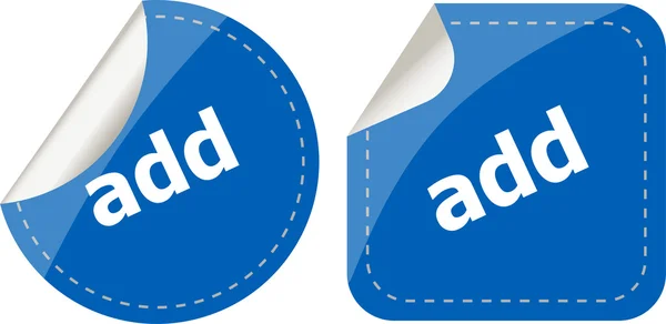 Toevoegen stickers set, pictogram knop geïsoleerd op wit — Stockfoto