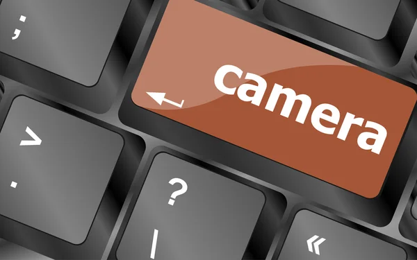 Camera word on keyboard key, notebook computer button — Stock Photo, Image