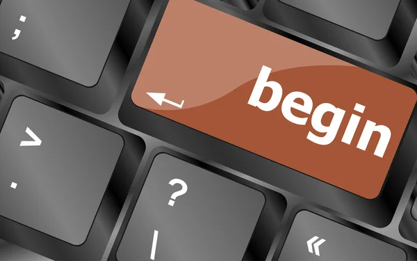 Begin word on keyboard key, notebook computer button — Stock Photo, Image