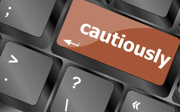 Cautiously key on computer keyboard button — Stock Photo, Image