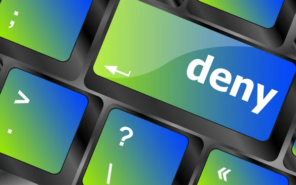 Deny word on computer pc keyboard key — Stock Photo, Image