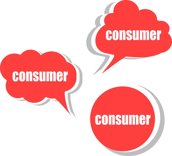 Mot de consommation sur le modèle de conception de bannière moderne. ensemble d'autocollants, étiquettes, étiquettes, nuages — Photo