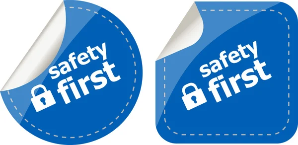 Ασφαλής σήμανση κλειδώματος απομονώνονται σε λευκό, πρώτα την ασφάλεια — Φωτογραφία Αρχείου