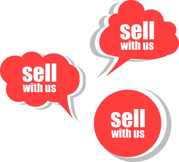 Verkaufen mit uns. Aufkleber, Etiketten, Tags. Werbebanner, Infografiken — Stockfoto