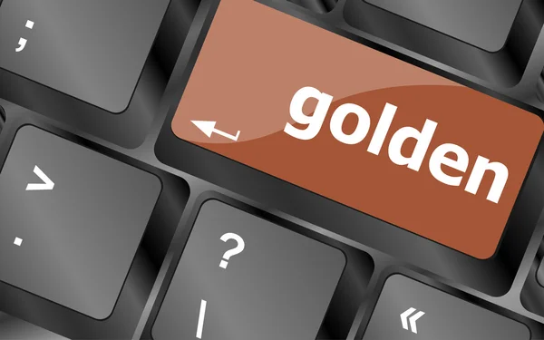 Golden word on keyboard key, notebook computer button — Stock Photo, Image