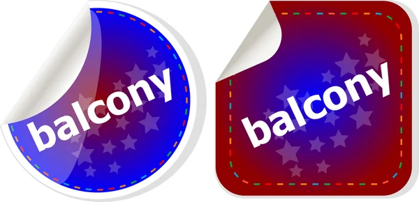 Balkon woord op stickers button set, label, business concept — Stockfoto