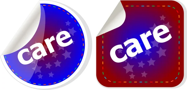 Care word stikers set, web icon button — стоковое фото