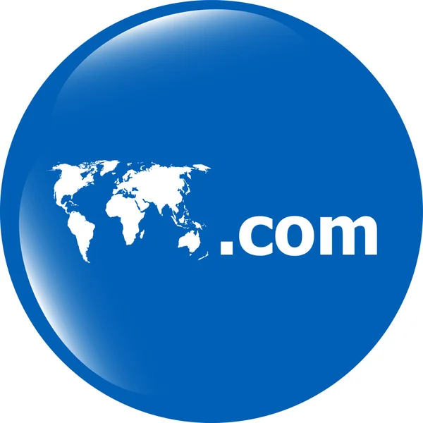 Icono de signo COM de dominio. Símbolo de dominio de Internet de nivel superior con mapa del mundo —  Fotos de Stock