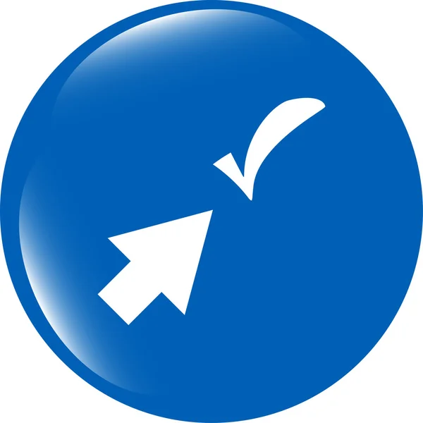 Botón del ordenador con flecha y marca de verificación, icono web aislado en blanco — Foto de Stock