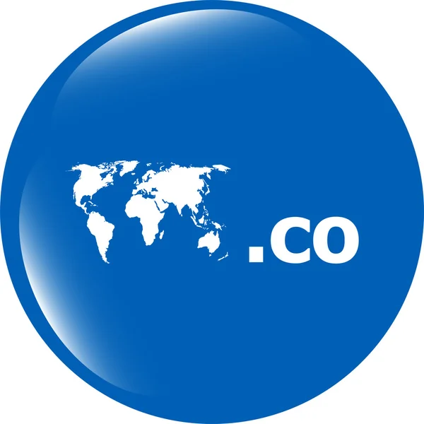 Icono de signo de dominio CO. Símbolo de dominio de Internet de nivel superior con mapa del mundo —  Fotos de Stock