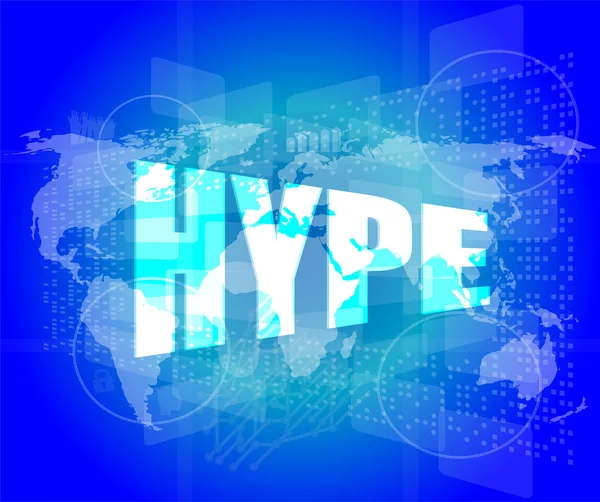 Hype word on digital screen background with world map — Stock Photo, Image