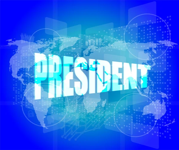 Mots de président sur l'écran numérique avec carte du monde — Photo
