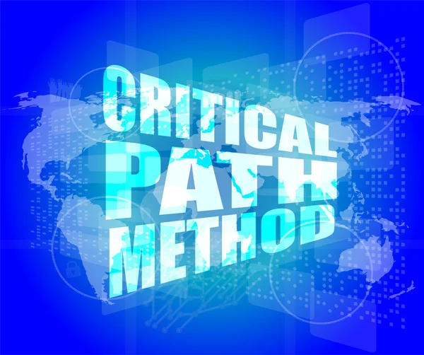 Critical path method words on digital screen with world map — Stock Photo, Image