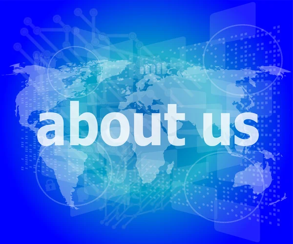 Pixelated words about us on digital screen, business concept — Stock Photo, Image