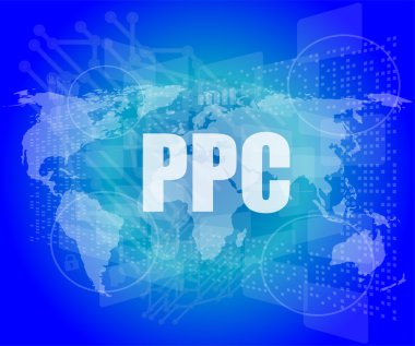 PPC kelimeleri dijital dokunmatik ekran arayüzü - iş kavramı