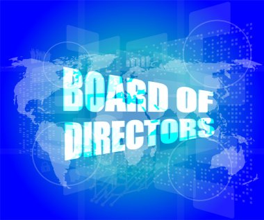 board of directors words on digital screen background with world map clipart