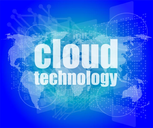 Palabras tecnología en la nube en pantalla digital, concepto de tecnología de la información — Foto de Stock