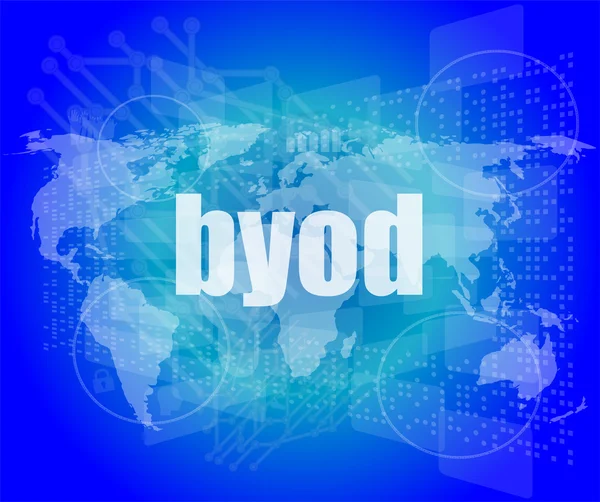 Byod woord op digitaal scherm, missie controle interface hi-technologie — Stockfoto