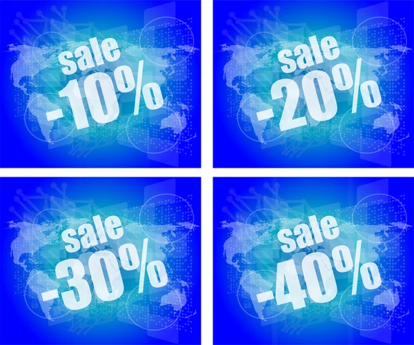 Set of sale percentage words on business digital touch screen — Stock Photo, Image