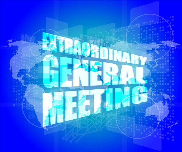 extraordinary general meeting word on digital touch screen