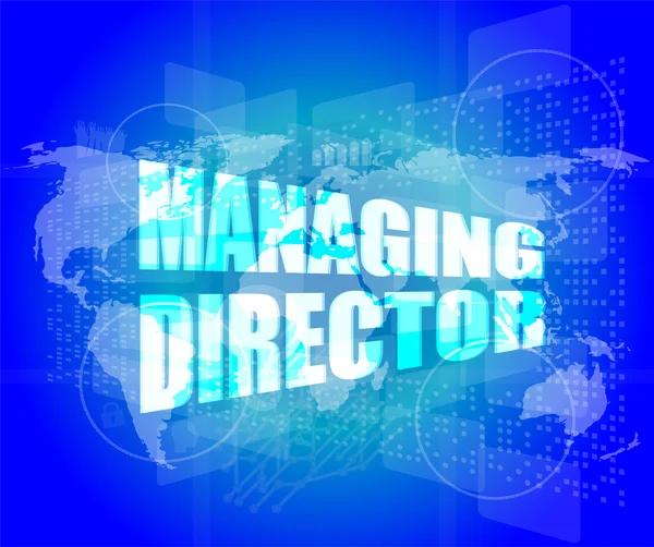 Managing directors words on digital screen background with world map — Stock Photo, Image