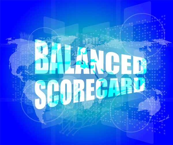 Woorden uitgebalanceerde scorekaart op digitaal scherm, bedrijfsconcept — Stockfoto