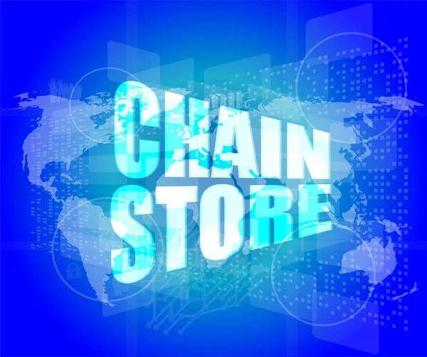 Conceito de negócio: palavras loja cadeia na tela digital — Fotografia de Stock