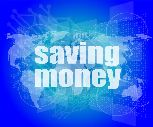 Concept de gestion : mots économiser de l'argent sur l'écran numérique — Photo