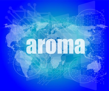 Aroma kelime dijital ekran, görev kontrol arayüzü Merhaba teknoloji