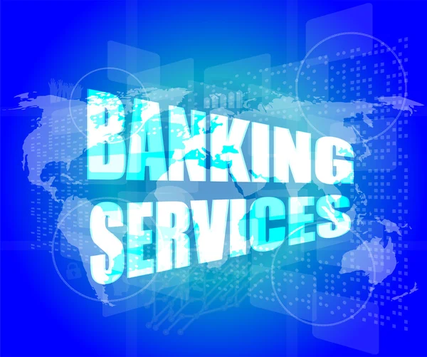 Palabras servicios bancarios en pantalla digital, concepto de negocio — Foto de Stock